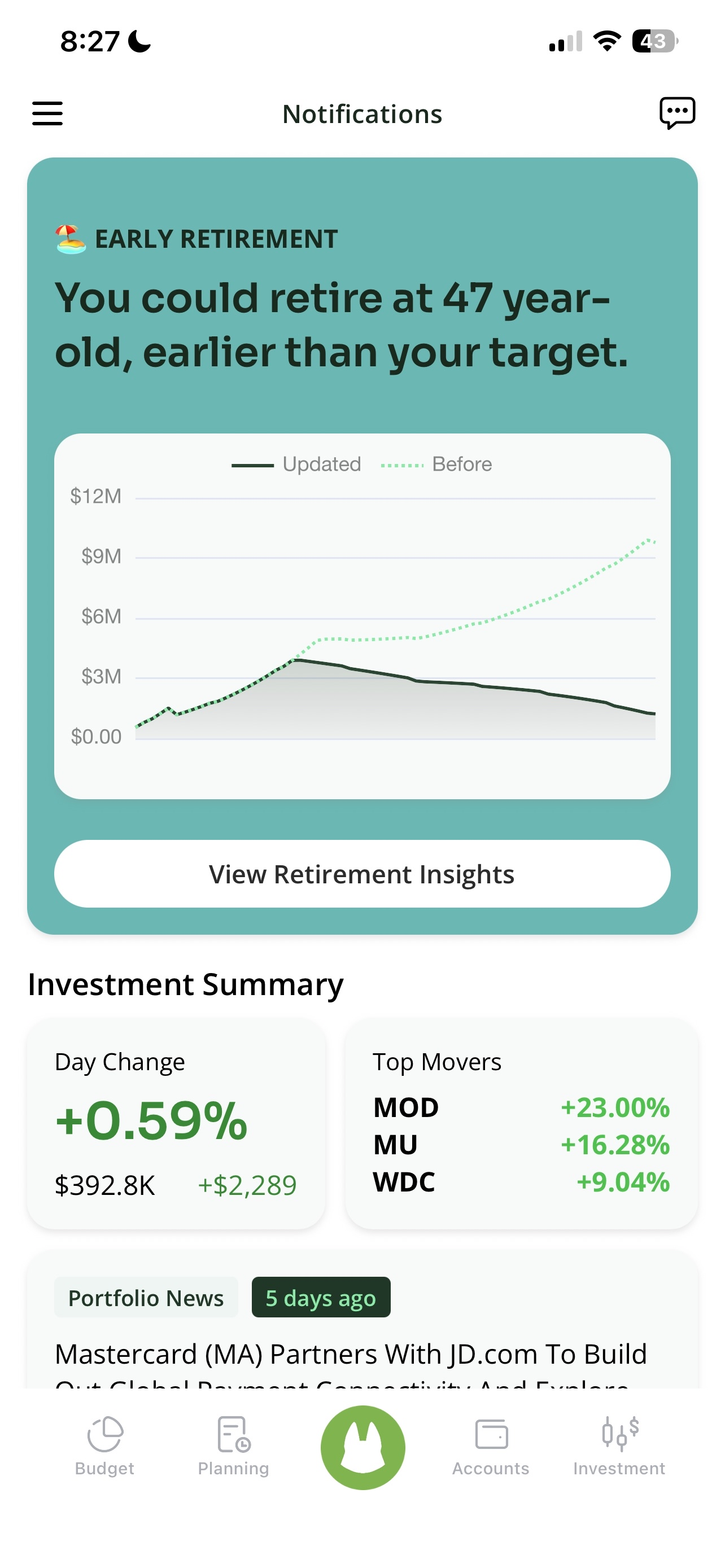 Shepherd Money proactive financial notification screen